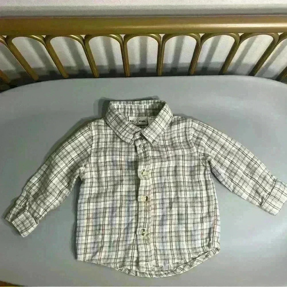 Vintage 100% cotton size 12 months button down striped holiday flannel no flaws - Picture 1 of 4